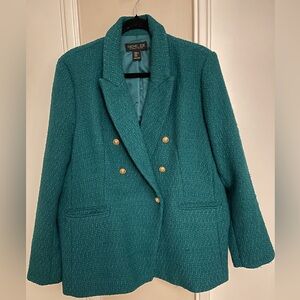 Rachel Zoe Tweed Turquoise Blazer with Gold Buttons